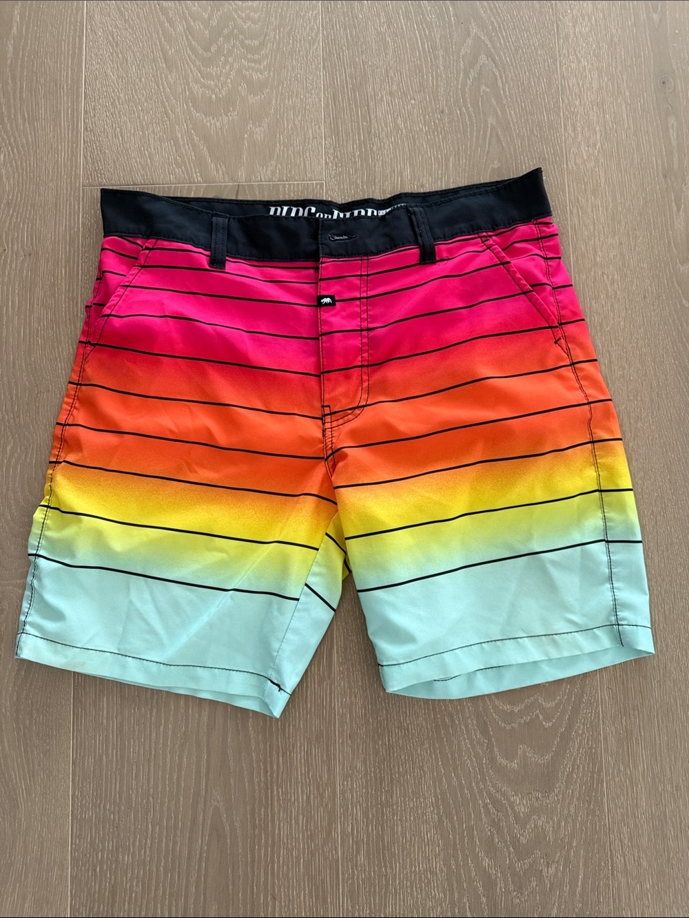 Men's Gradient Swim Shorts in Pink, Orange, Yellow, Aqua